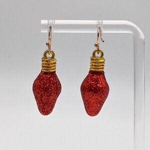 Christmas bulb red glitter drop earrings